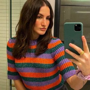 Ganni metallic striped ribbed knit top